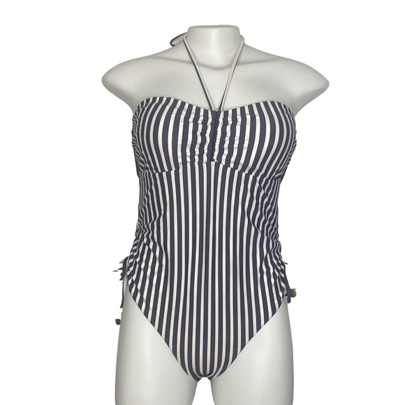 NEW TIGERLILY Devina Ponoma Blue White Striped Nautical One Piece Swimsuit M - Picture 1 of 16